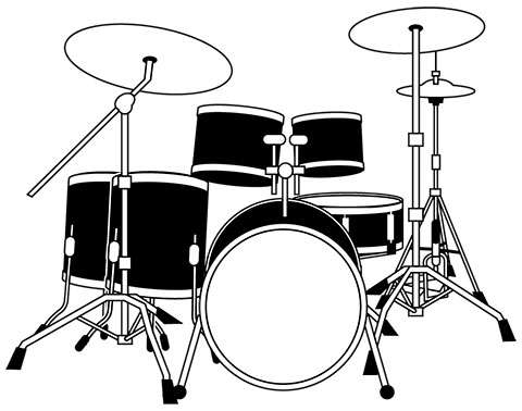 黒いドラムセットのイラスト